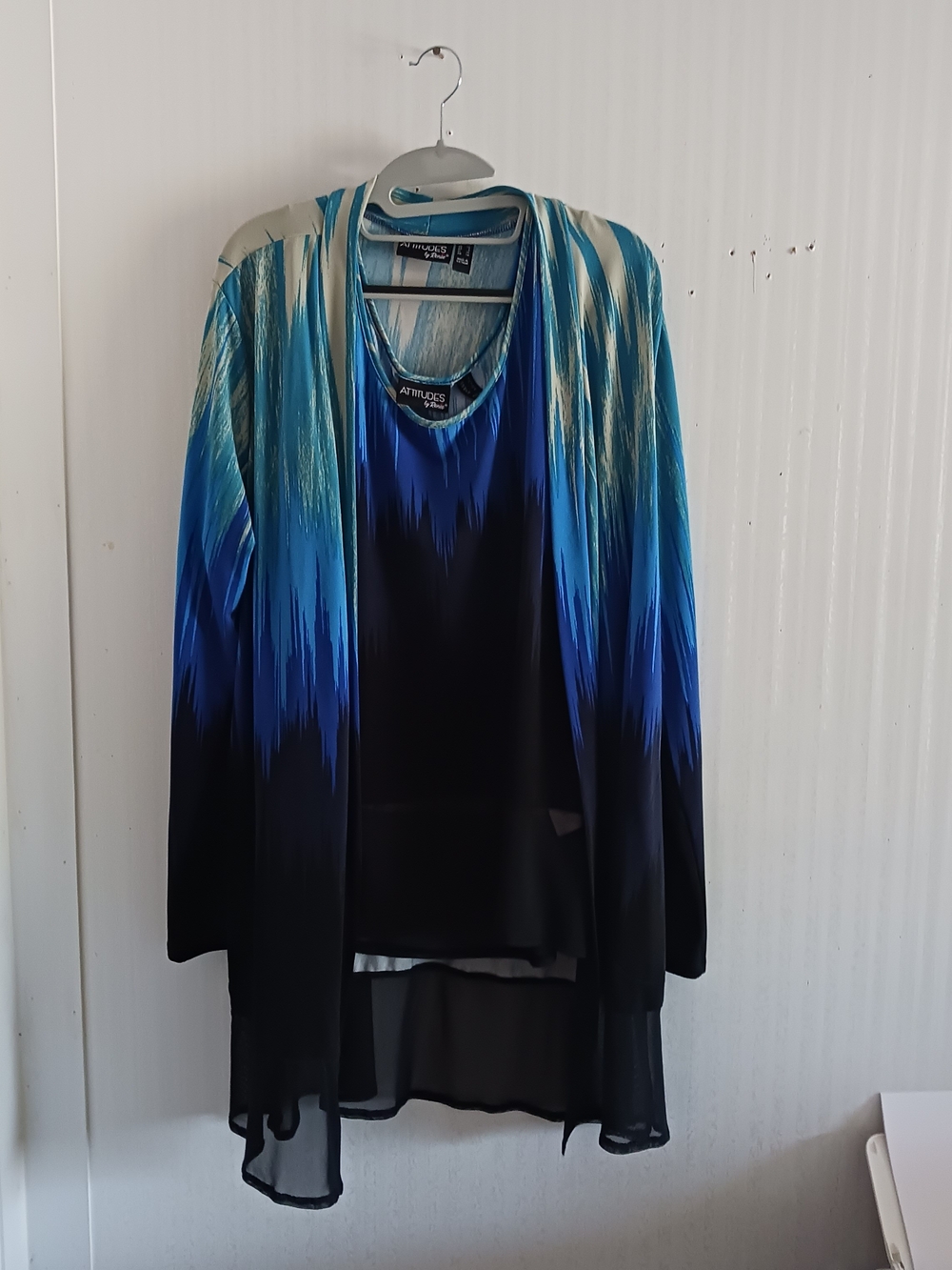 Attitudes by Renee Blue Teal to Black Ombre Open Cardigan